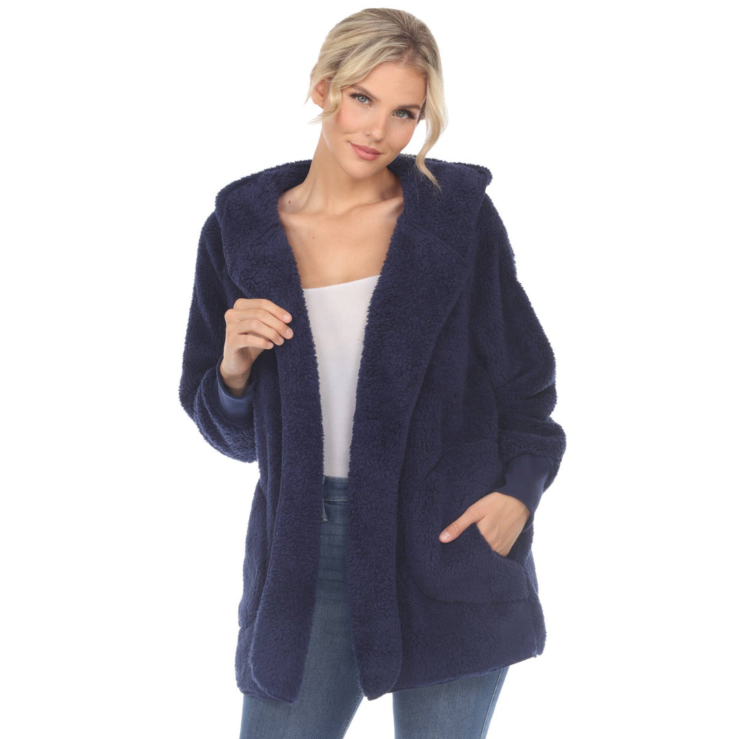 Plush Hooded Cardigan with Pockets: Camel / S/M