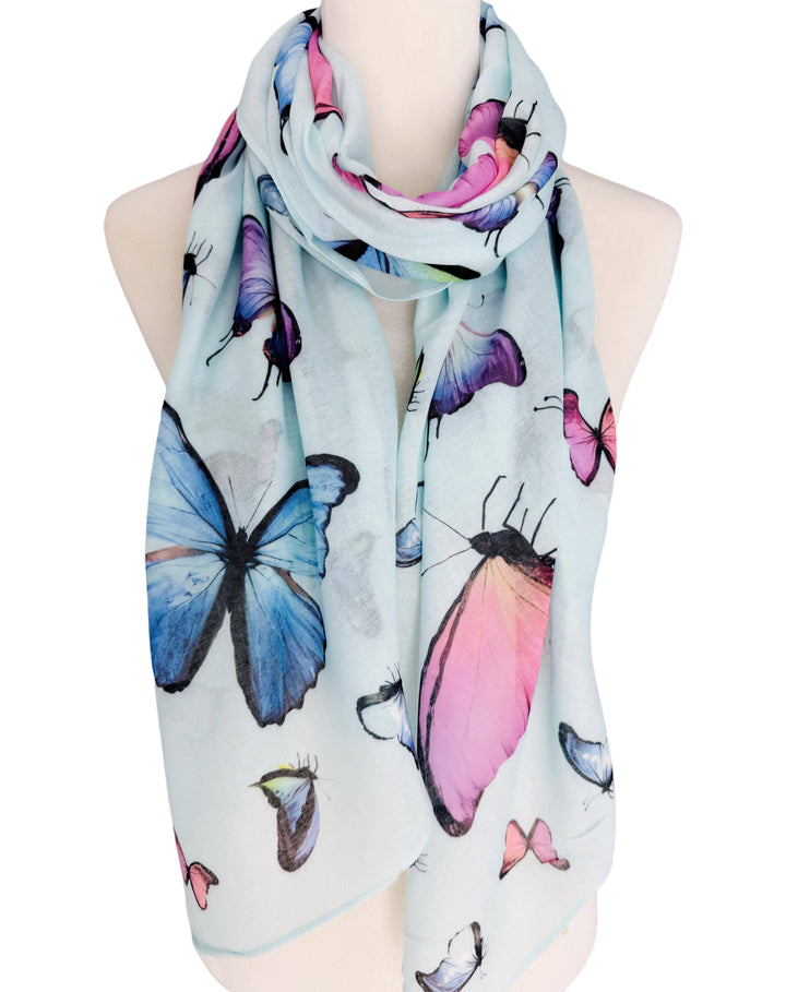 Multicolor Butterfly Scarf: White