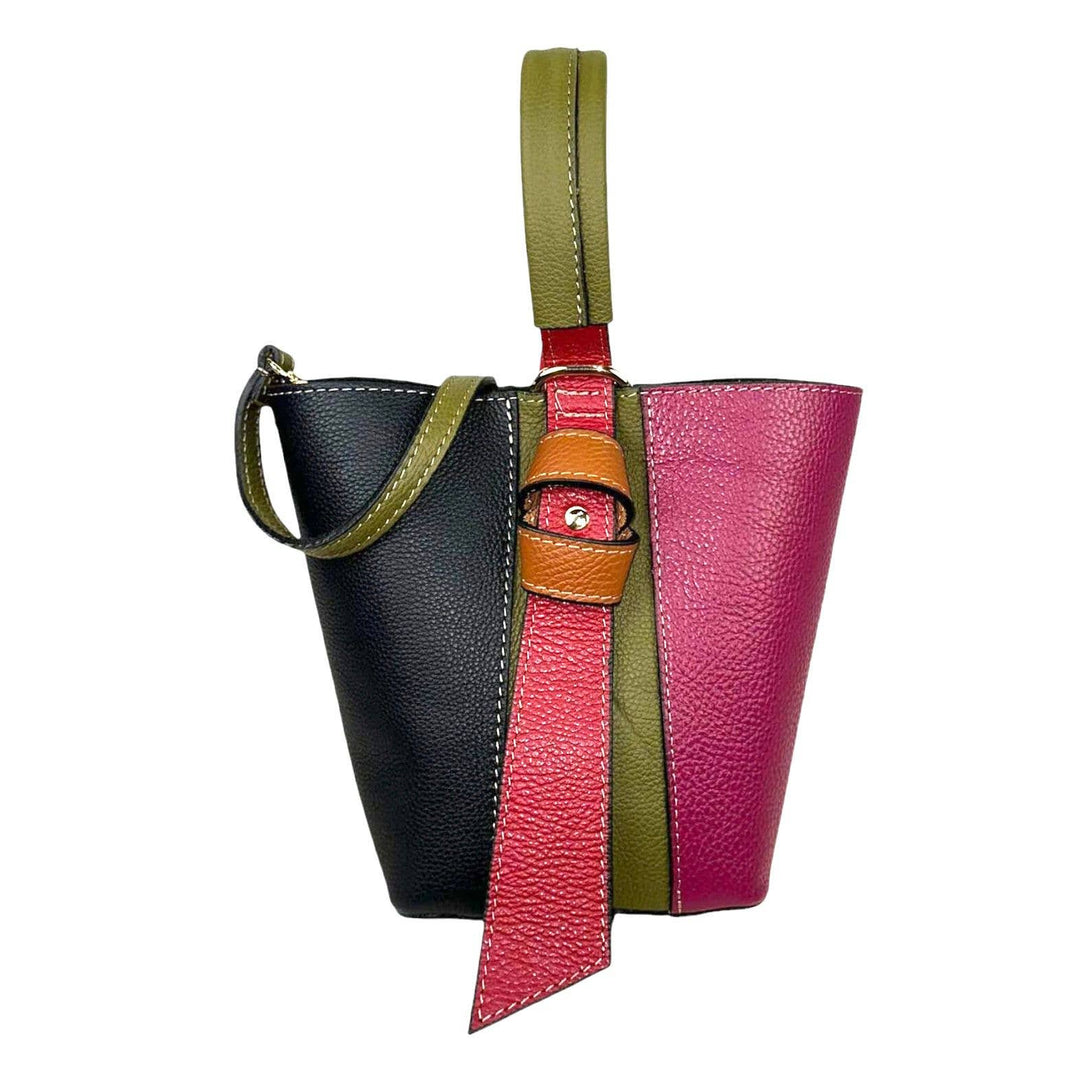 Multicolor Leather Bag:Black