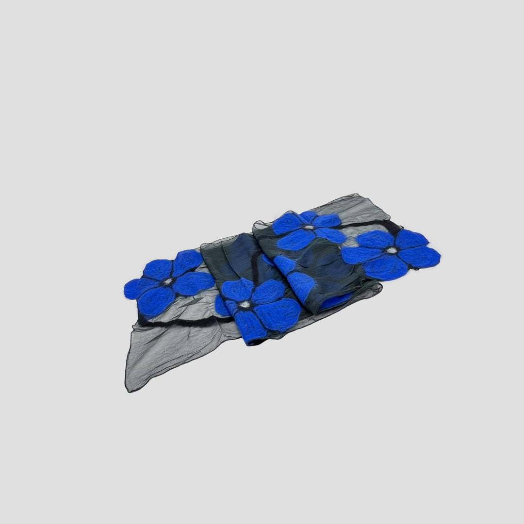 Blue Flower Wet Felt Scarf