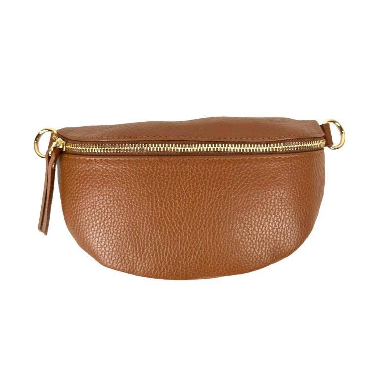 Italian Leather Waist Bag with Zipper: Taupe