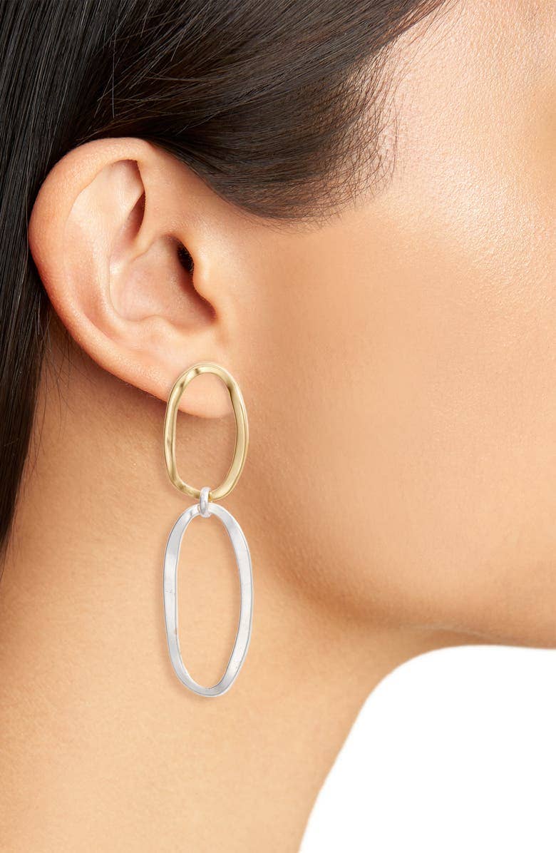 Elongated Link Drop Earring - Mixed metals: Gold/Silver Mix