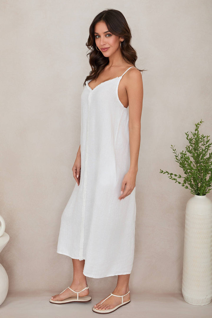 RAW EDGE MAXI DRESS: White / M