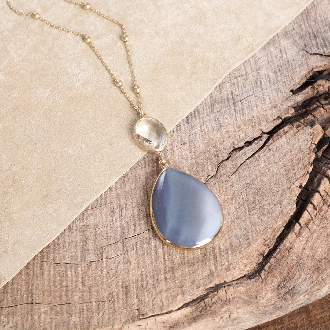 Long Neck Teardrop Stone Pendant Grey