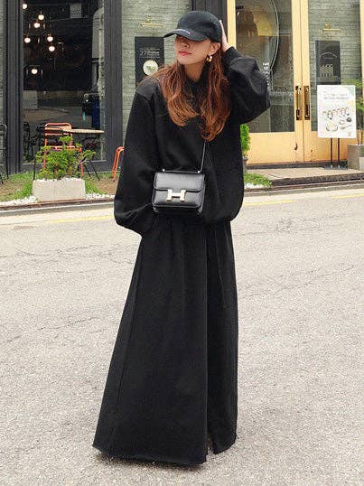 Urban Gray Wide Leg Elastic Waist Pants: BLACK / XL