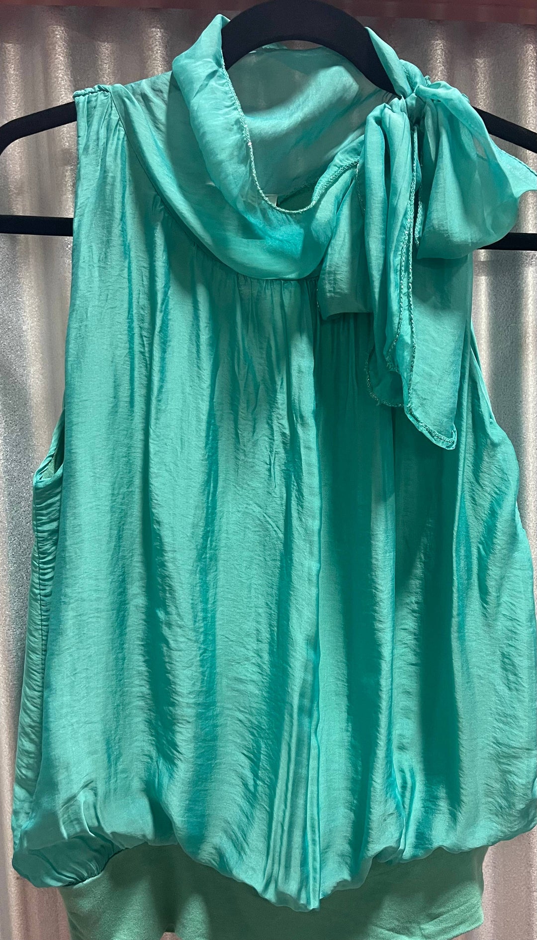 Silk Tie Neck Top: Teal / One Size