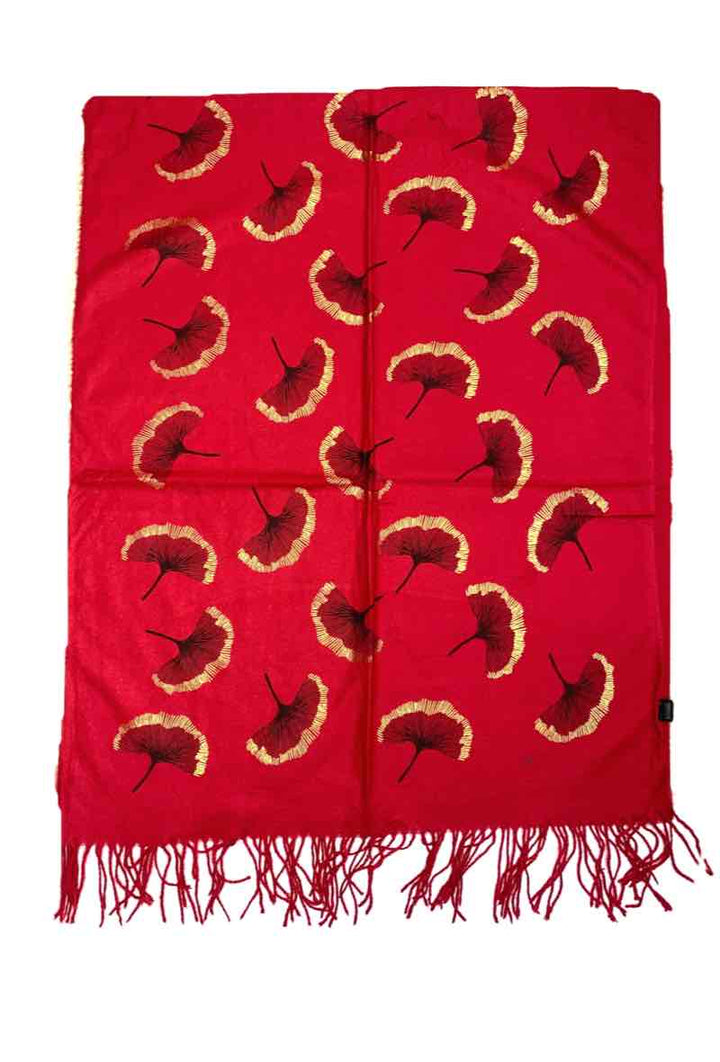 Gingko Leaf Pattern Soft Scarf: Ruddy