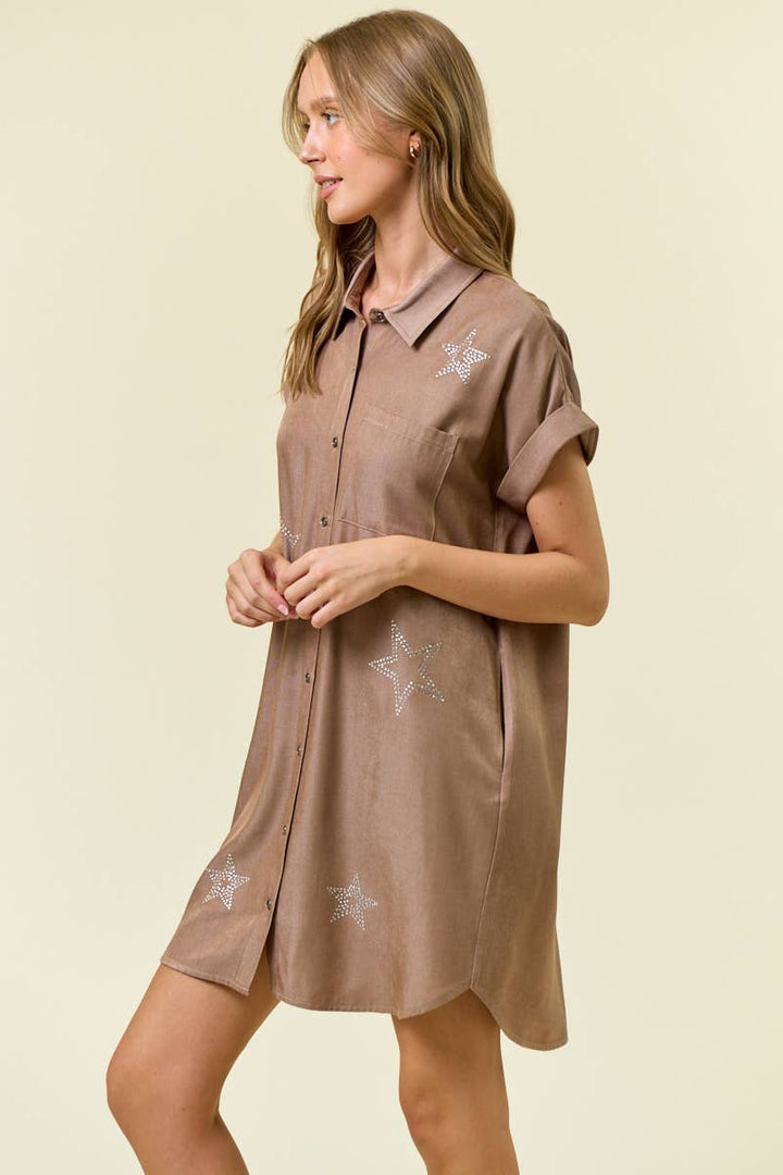 Doe and Rae - STAR STUDDED TENCEL SHIRT DRESS - 28102D: INDIGO / M