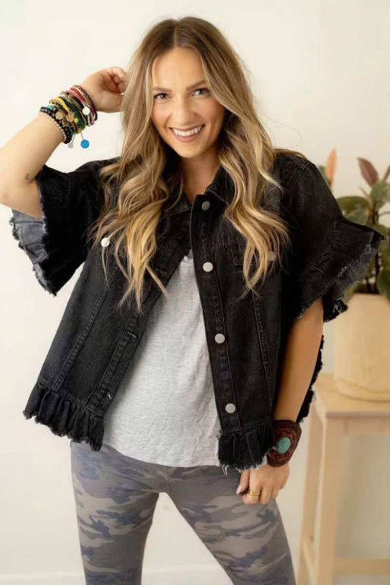 Frayed Denim Jacket: BLUE / XL