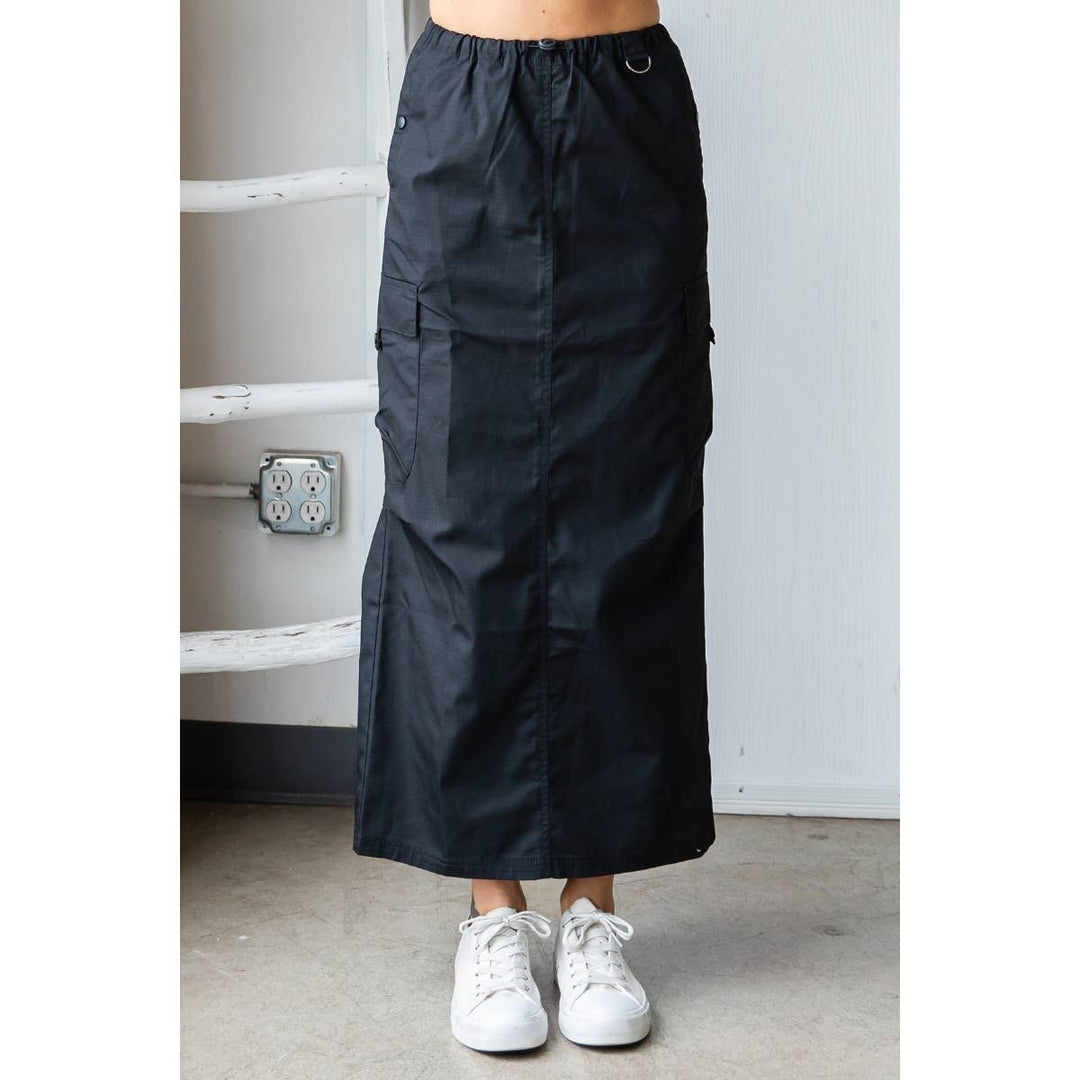 Parachute Cargo Long Skirt: Black / L
