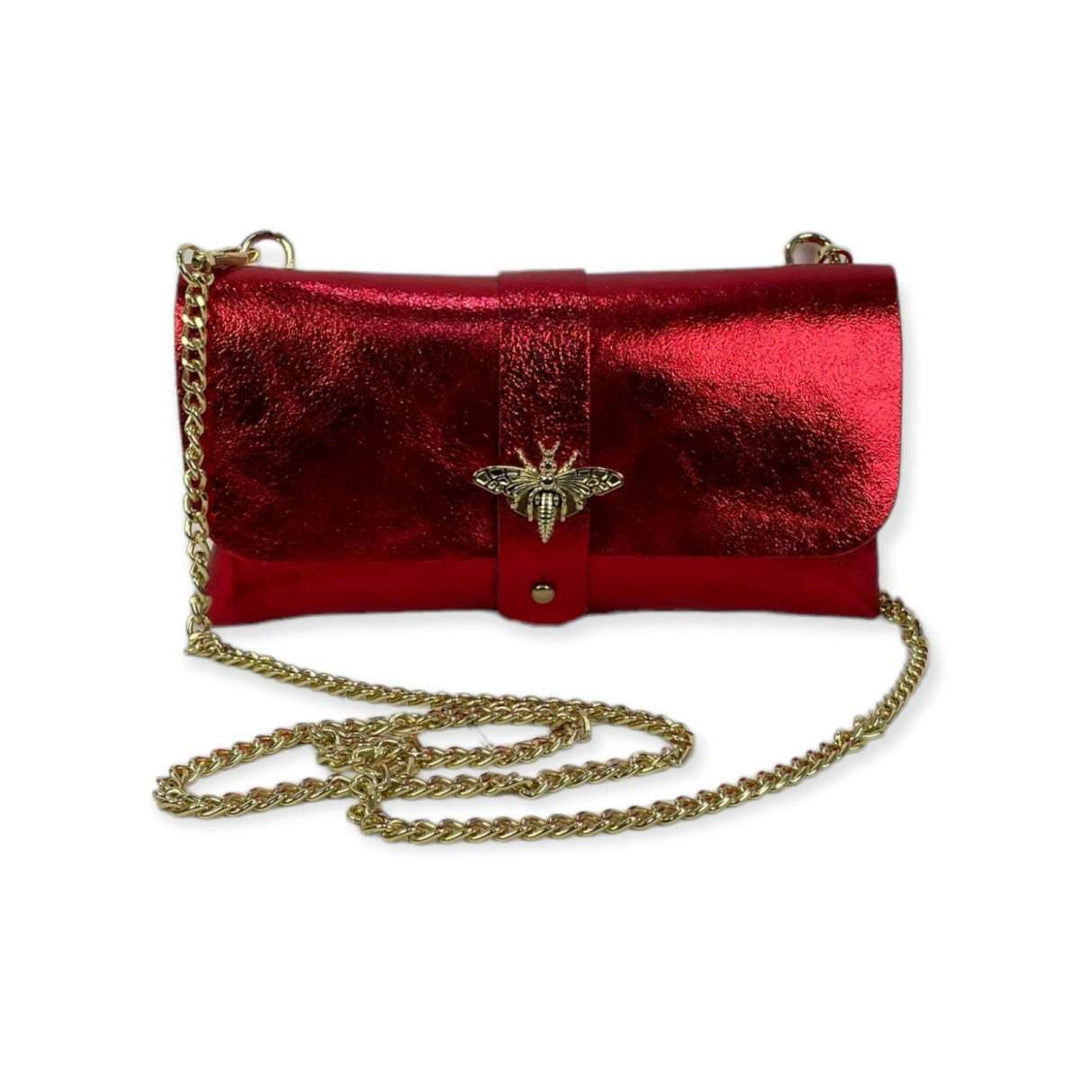Leather Party Bag with Chain: Bottle Green