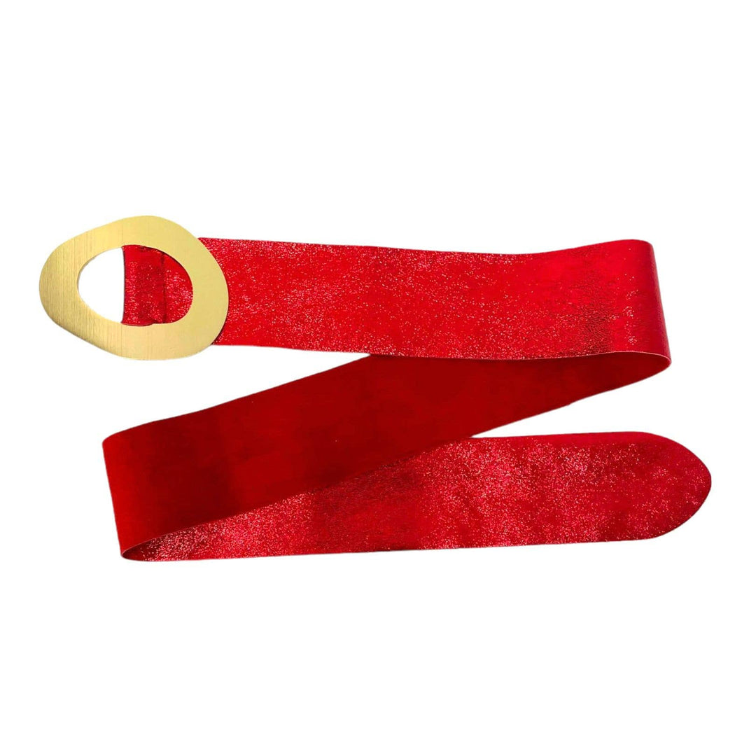 Metallic Leather Suede Belt : Olive green