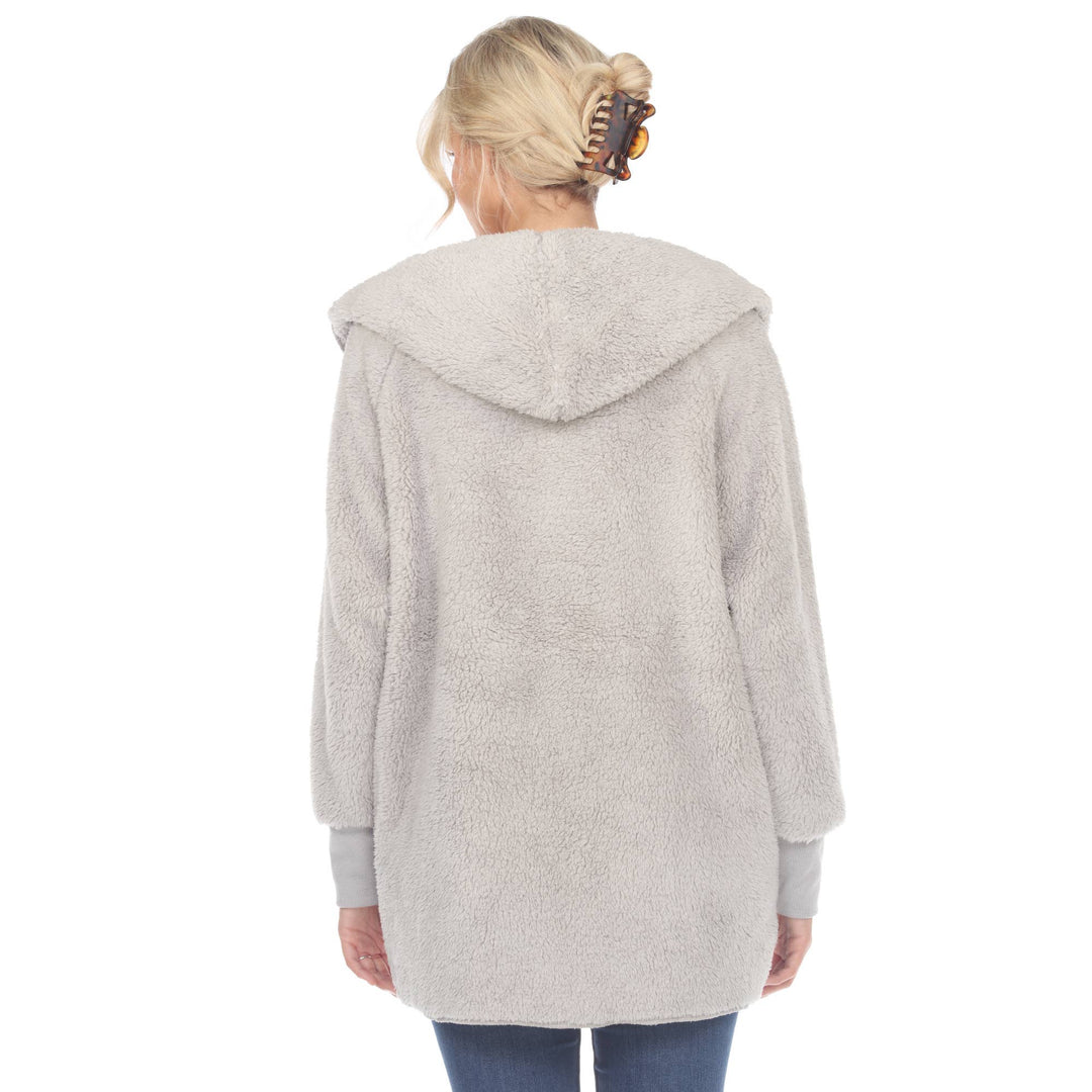 Plush Hooded Cardigan with Pockets: Purple / L/XL