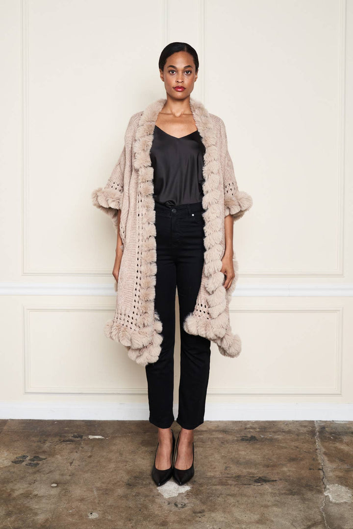 Faux Fur Trim Wrap: Black