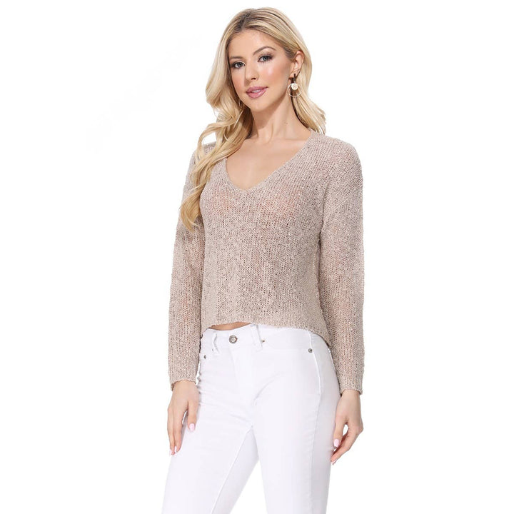 V-Neck Crop Pullover: GREY
