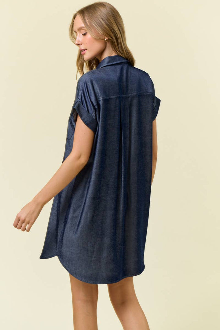 Doe and Rae - STAR STUDDED TENCEL SHIRT DRESS - 28102D: INDIGO / L