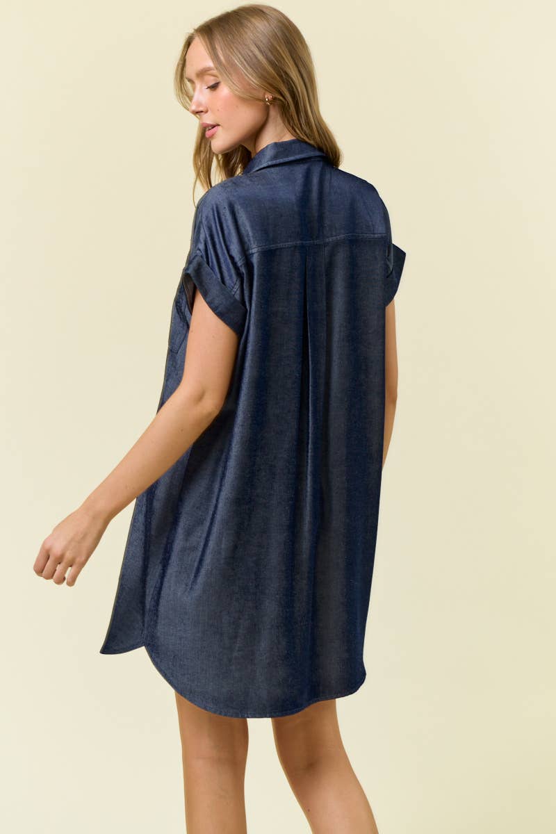Doe and Rae - STAR STUDDED TENCEL SHIRT DRESS - 28102D: INDIGO / M