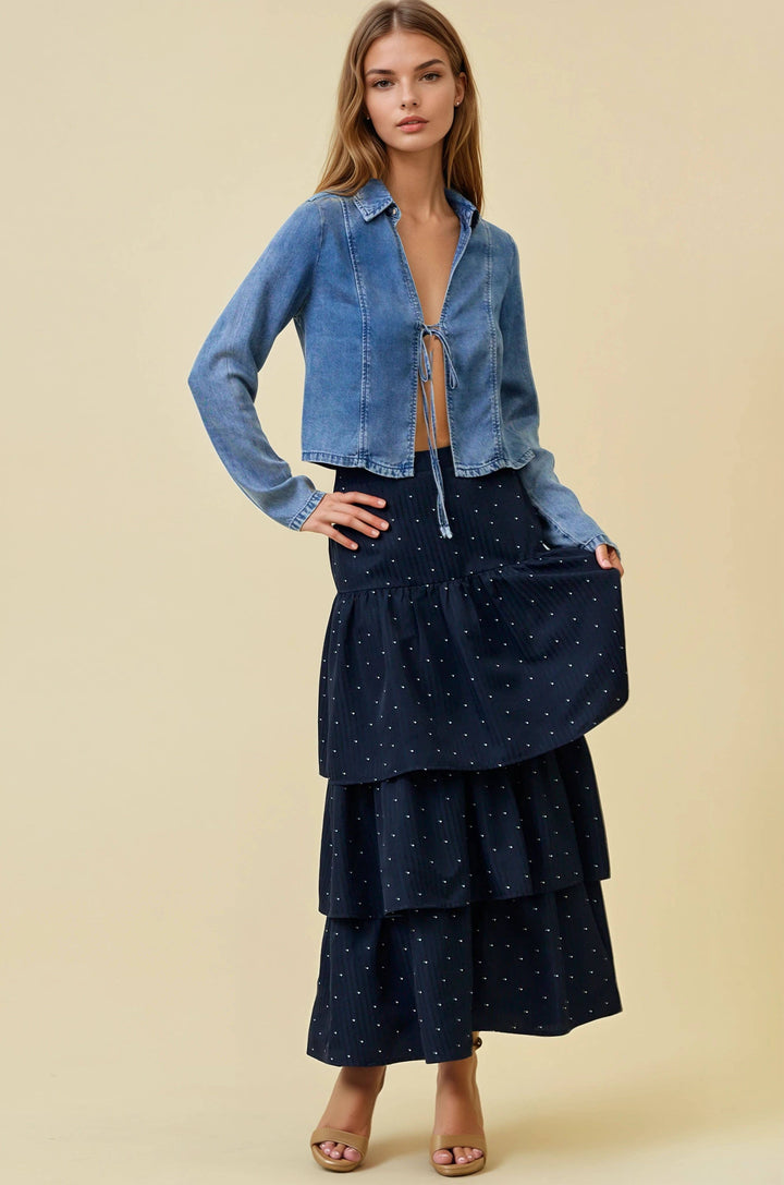 DENIM TIE FRONT TOP - 45453T: / L