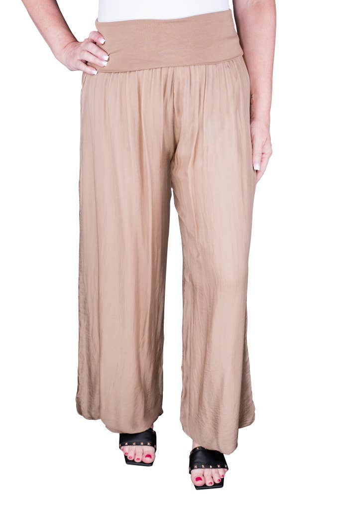 Foldover Waist Silk Pant (PL203):Black