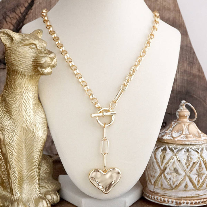 Hammered Heart Lariat Necklace in Gold