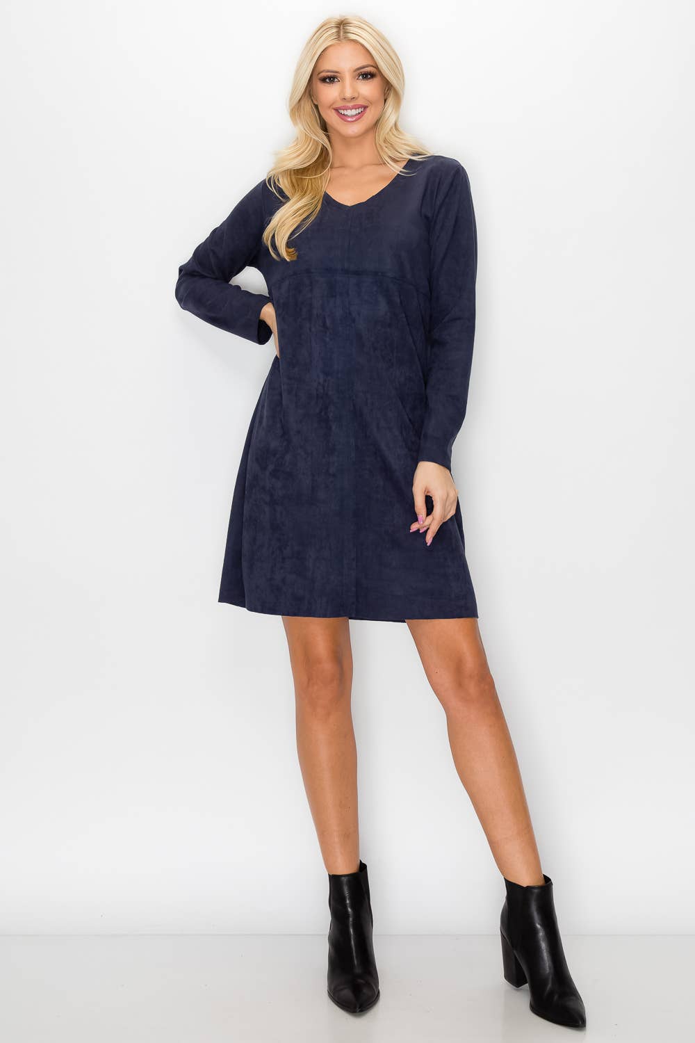 Aurora V-Neck Suede Dress: KHAKI / M / 2059V