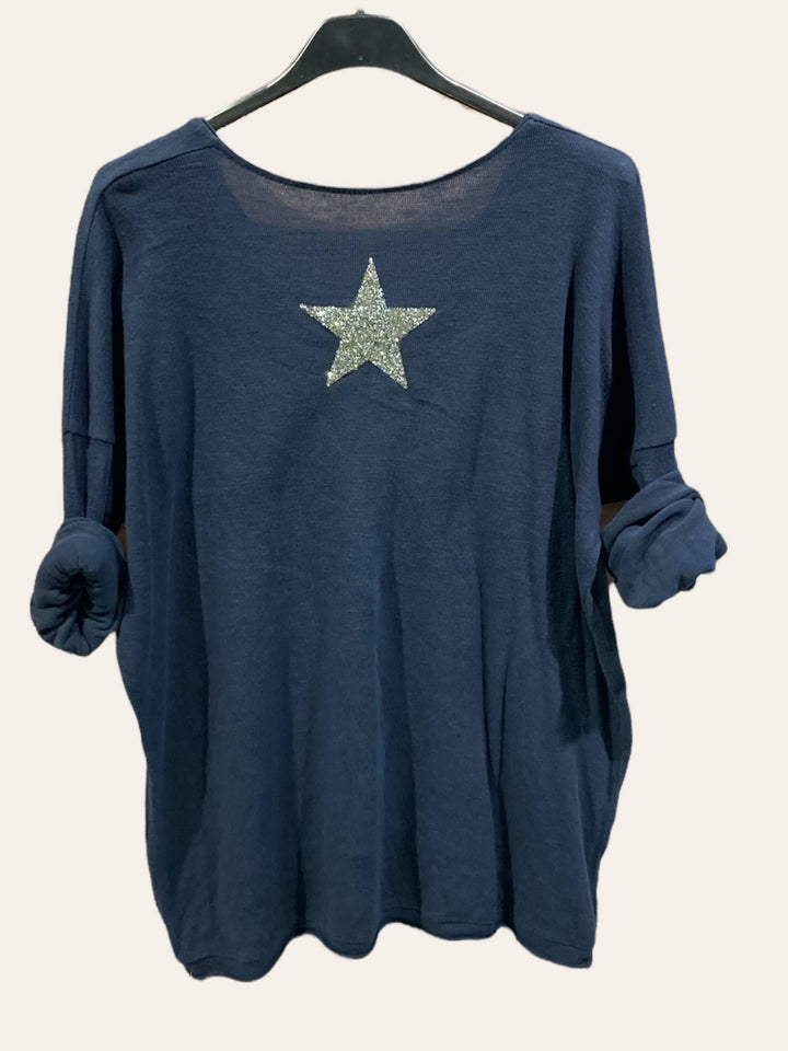 - Cotton top with a rhinestone star : WHITE