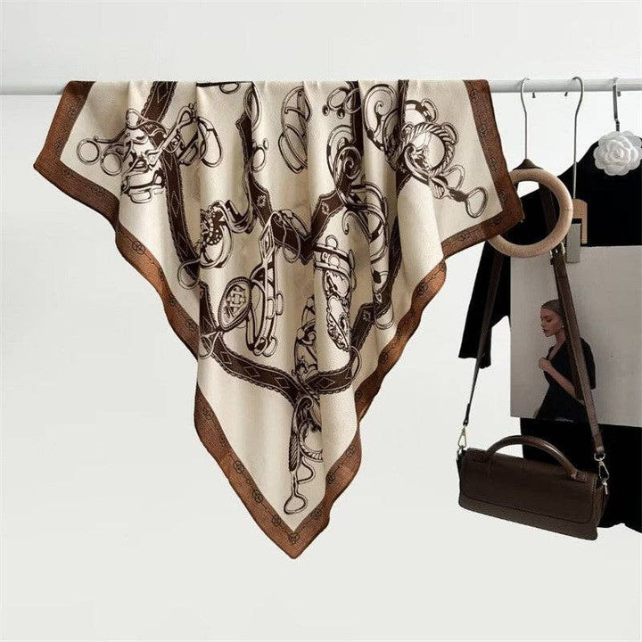 Floral Print Silk Scarf - Stylish And Versatile: Brown