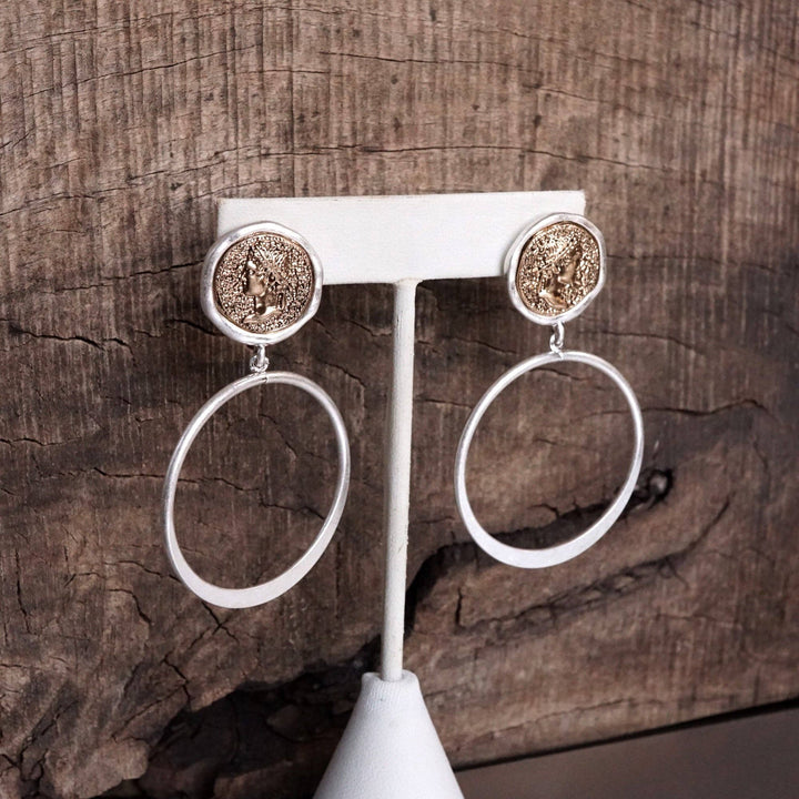 Coin and Hoop Earrings :Silver Tone