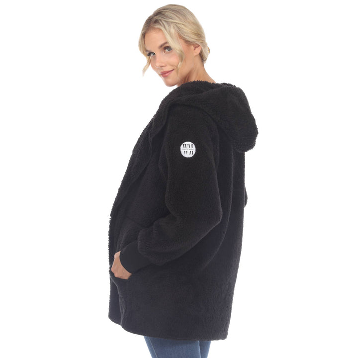 Plush Hooded Cardigan with Pockets: Purple / S/M