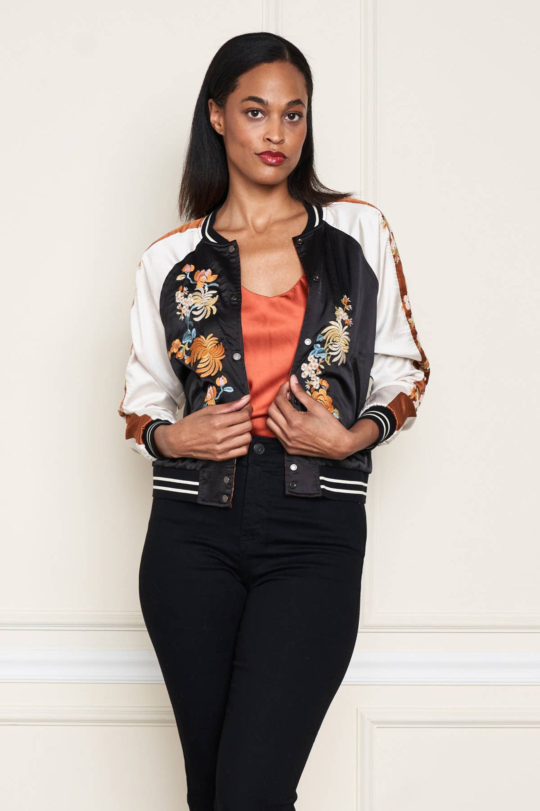 Reversible Satin Rust Jkt: Blk/ XL