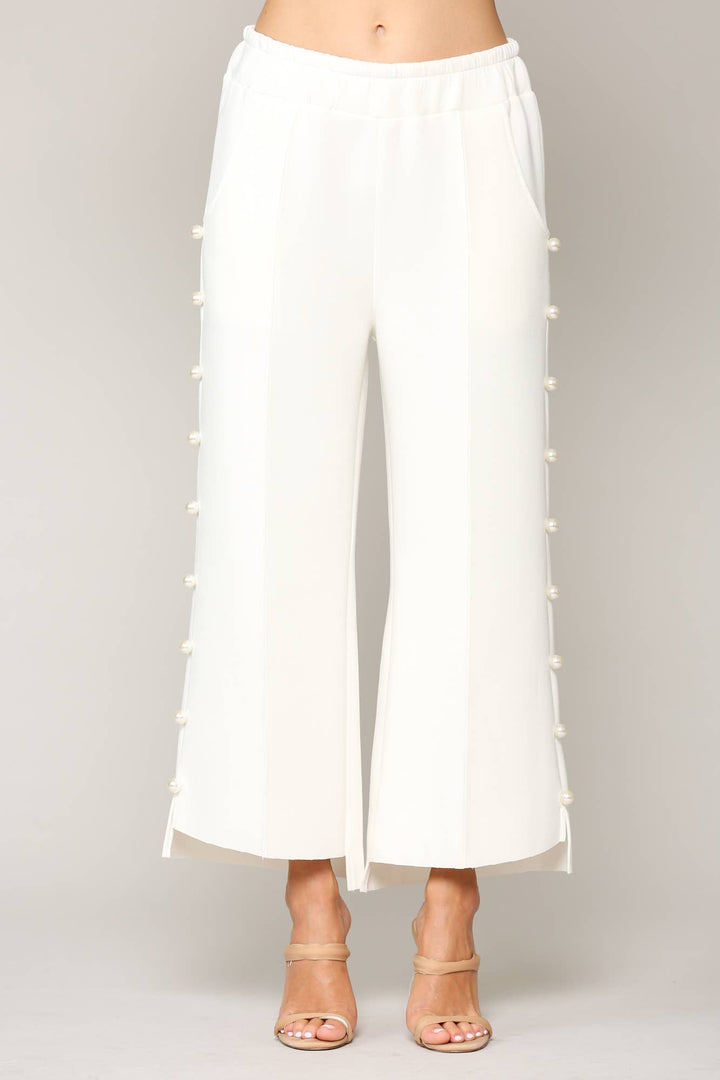 Farrah Scuba Pearl Long Pant: Black/ M