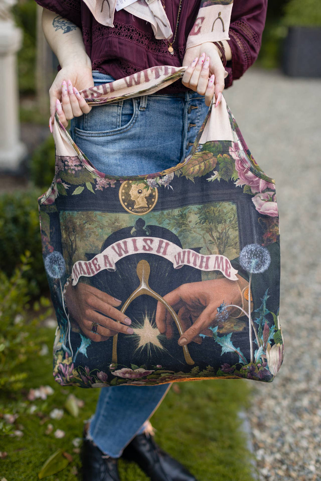 Make a Wish Floral  Linen Tote Bag /Dandelion