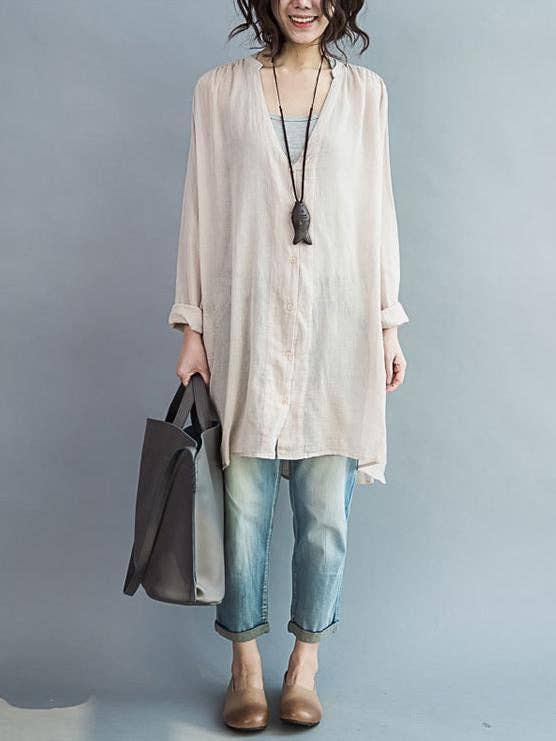 V-neck Two-pieces Blouses Shirt: WHITE