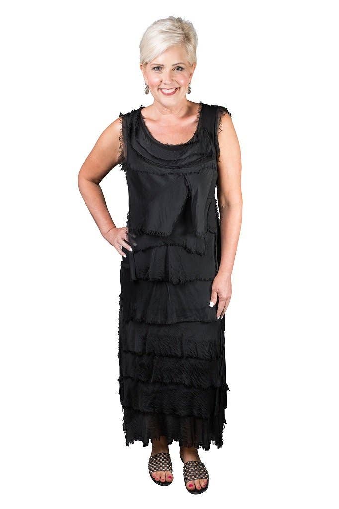 Aleena Silk Maxi Ruffle Dress (DT215):Charcoal