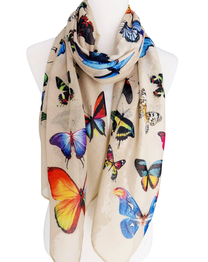 Multicolor Butterfly Scarf: White