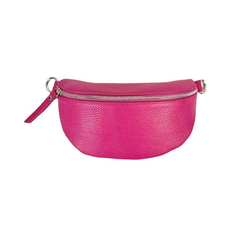Italian Leather Waist Bag with Zipper: Red