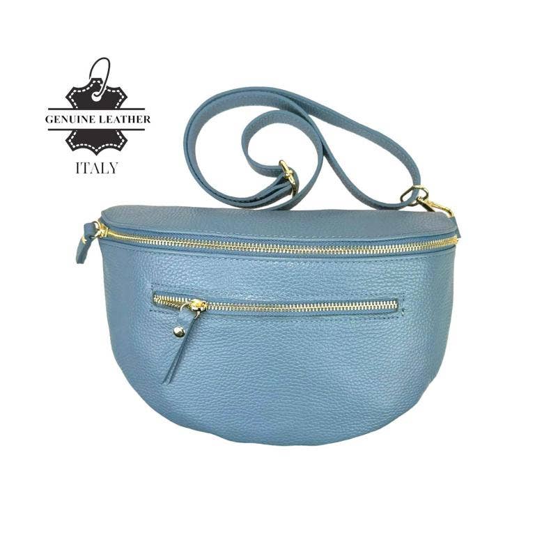 Large Italian Leather Waist Bag: Silver