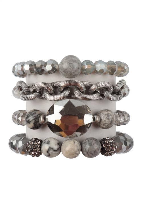 4 LAYERED CHAIN GLASS BEADED STRETCH: Gray