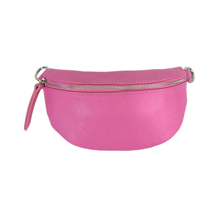 Italian Leather Waist Bag with Zipper: Red