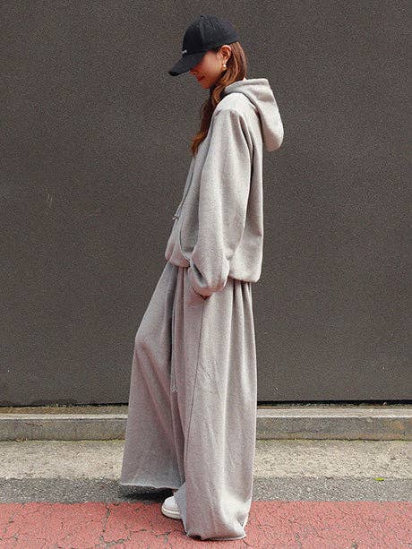 Urban Gray Wide Leg Elastic Waist Pants: BLACK / L
