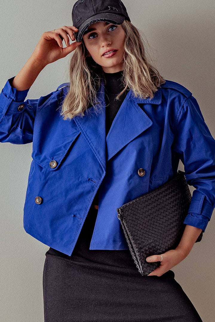 DOUBLE BREASTED CROPPED JACKET: CAMEL