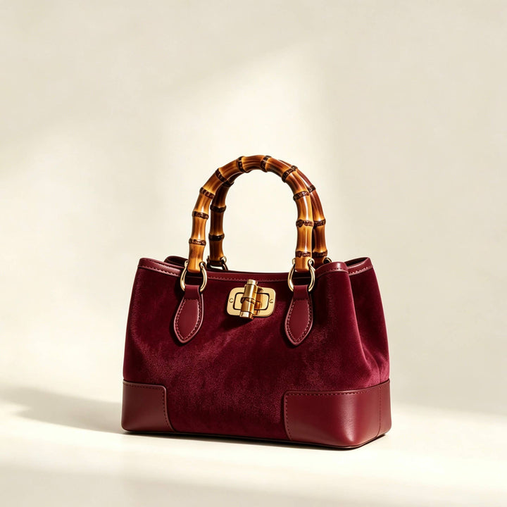 Suede Bag leather bamboo : Borgogna