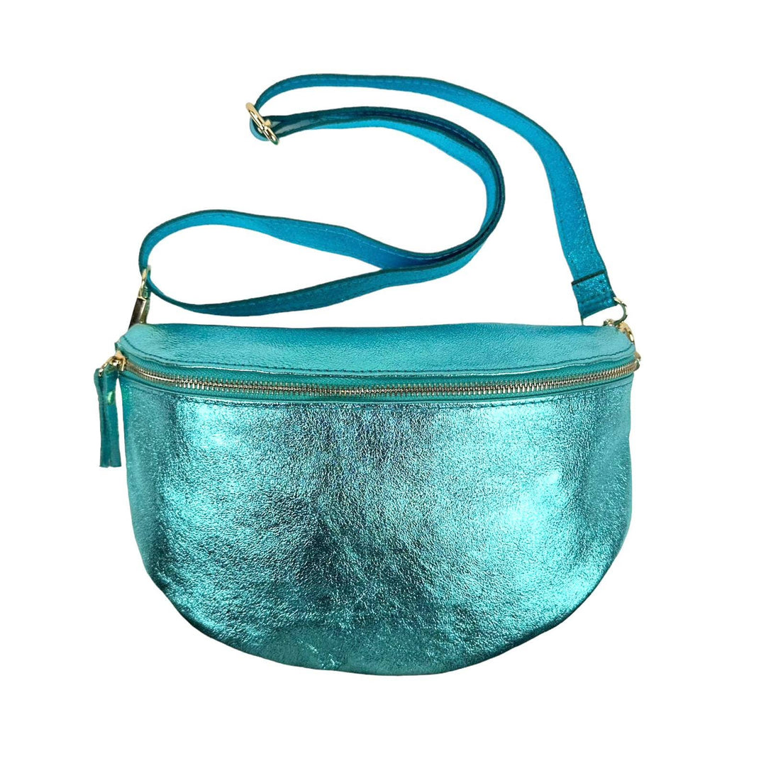 Large Metallic Italian Leather Waist Bag. Bronze