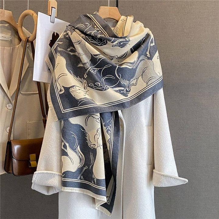 Sheer Trend - Fashion Print Fringed Scarf: BLACK