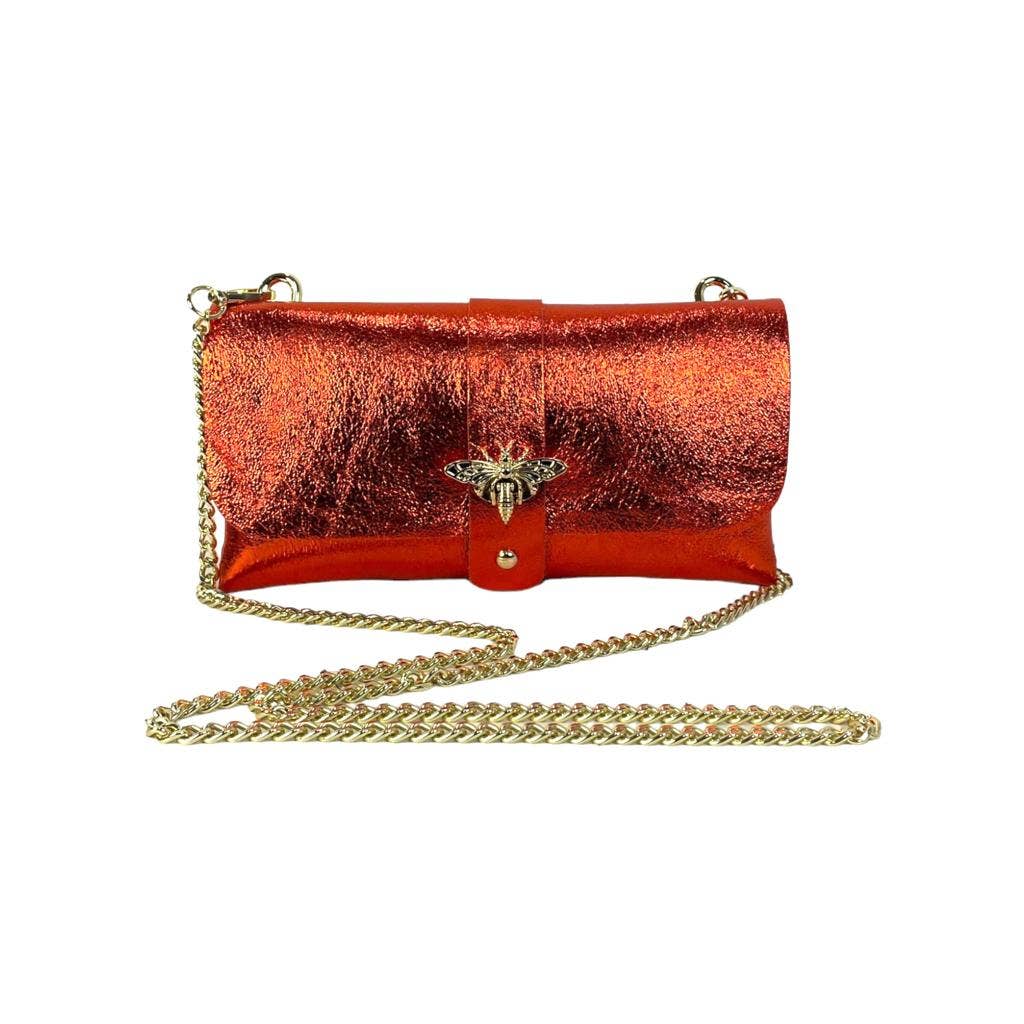Leather Party Bag with Chain: Bottle Green
