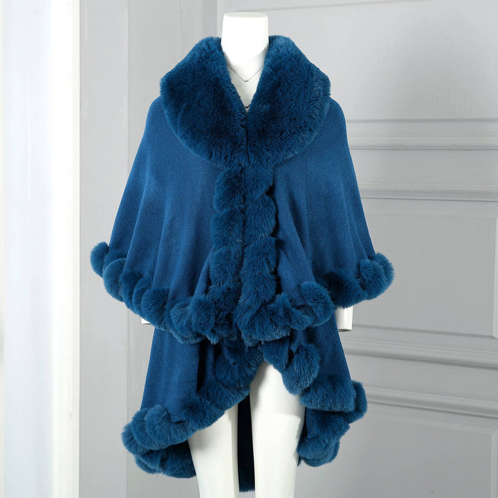 PE371 Double layer fur trimmed capes: Black