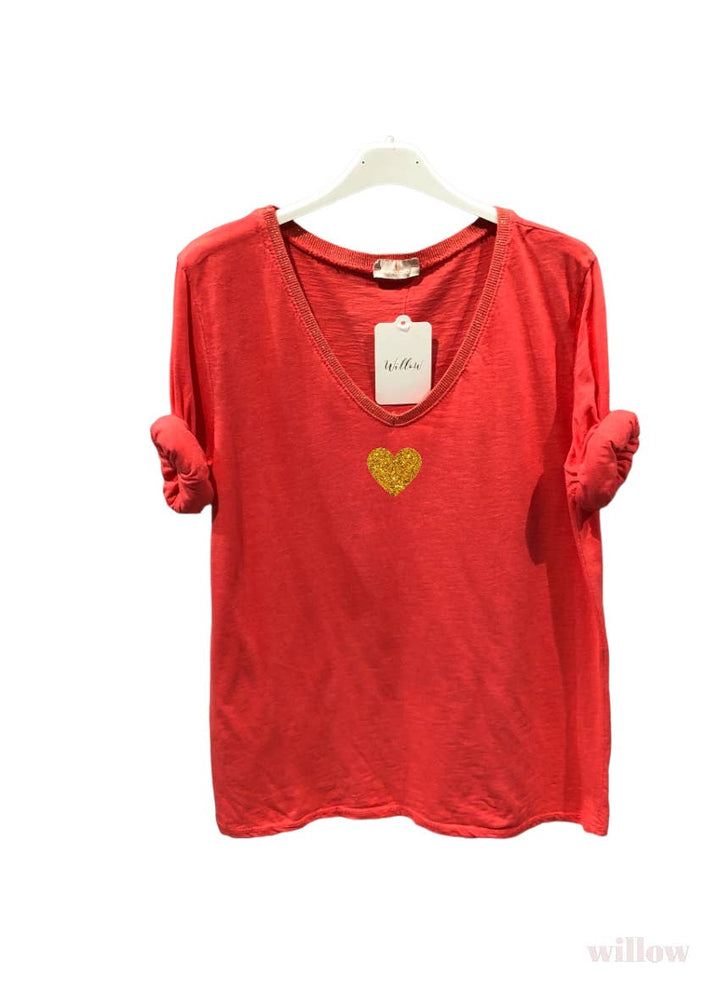 Gold heart long sleeve lurex collar top: Jeans