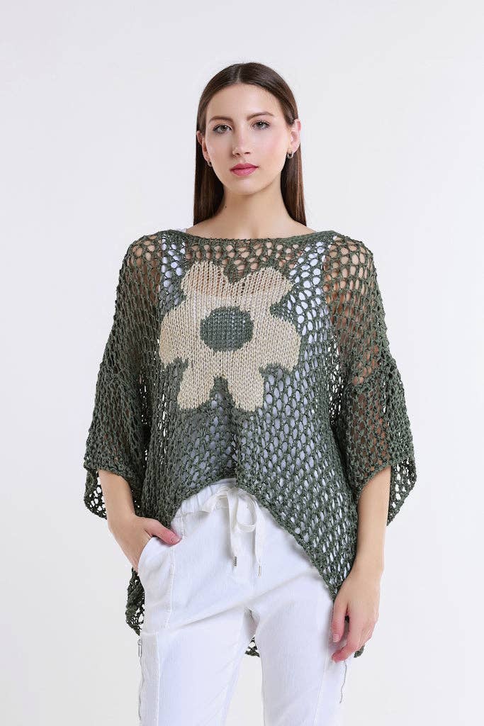 Daisy  Open Knit Sweater (BSS302D):White