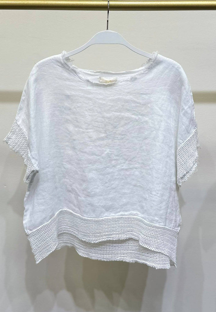 MESH SLEEVE/ LINEN TOP: Beige / M