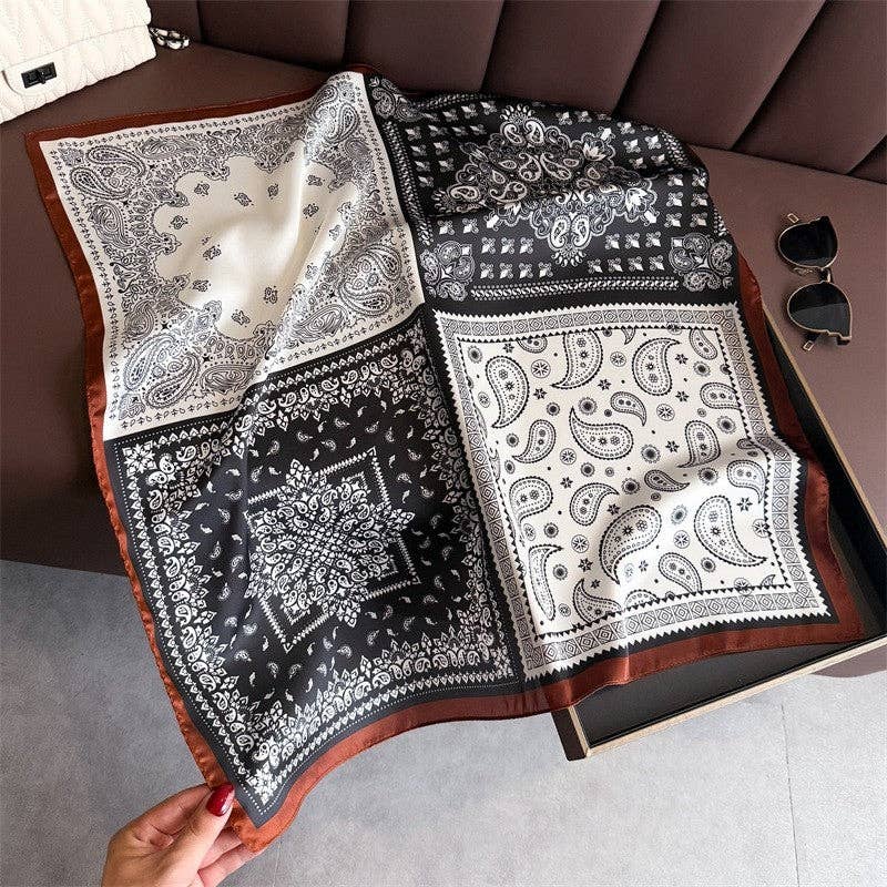 Sheer Trend - Fashion Print Square Scarf: BLACK